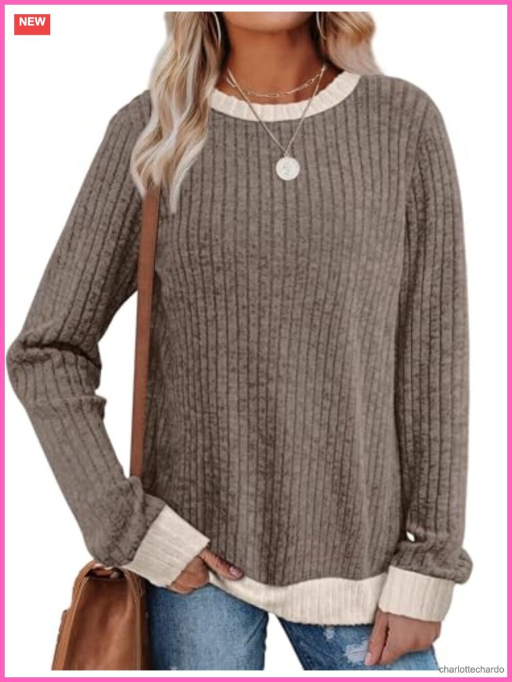 Color Block Trim Lightweight Long Sleeve Sweater Tunic Pullover Casual Fall